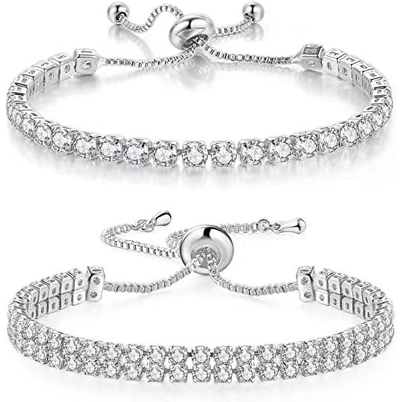 White Zircon Tennis Pull Bracelet – Adjustable CZ Stone Fashion Jewelry