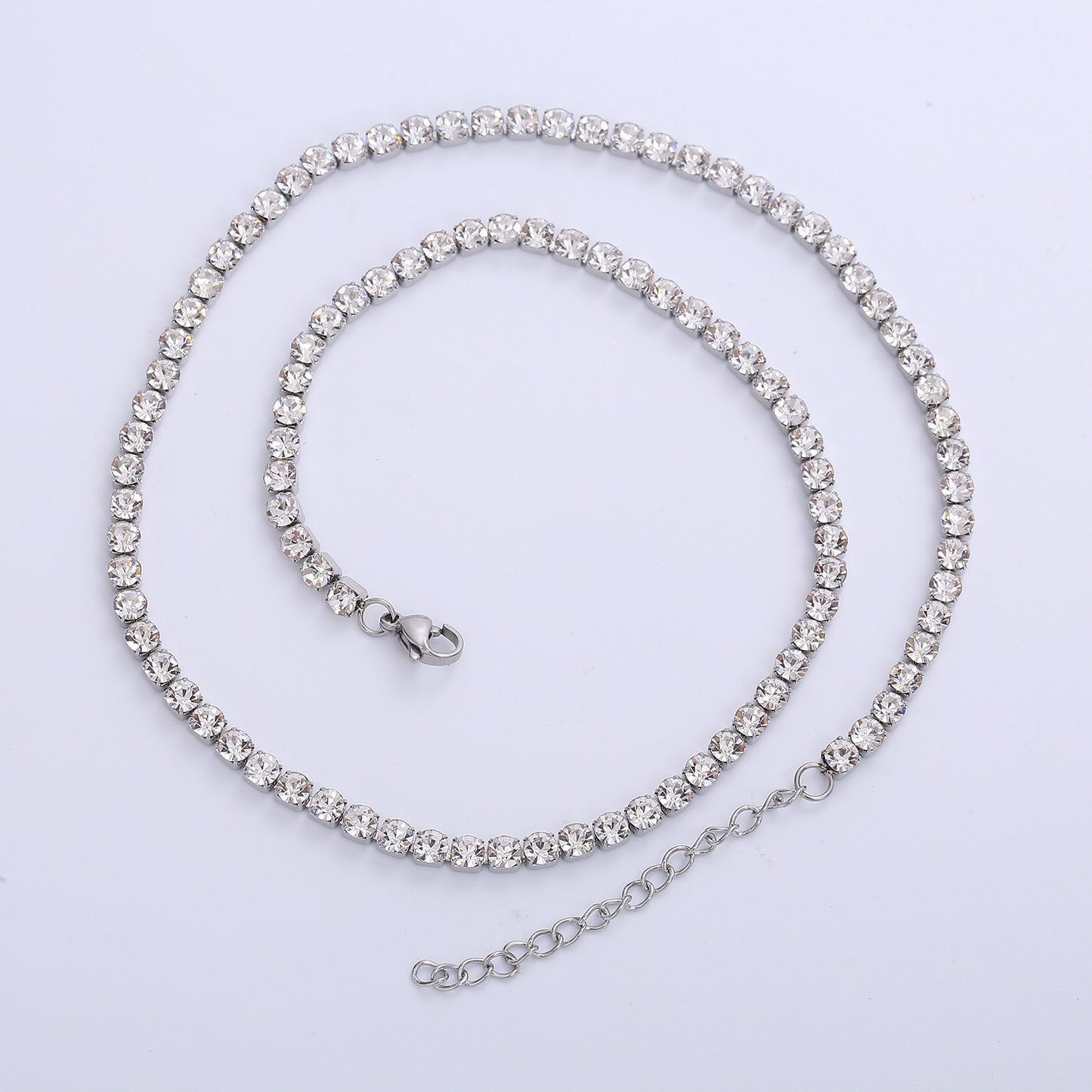 Stainless Steel White Diamond Tennis Necklace – CZ Stone Diamond Look