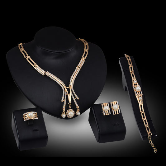 Personalized 4-Piece Fashion Jewelry Set – Alloy Necklace & Accessories
