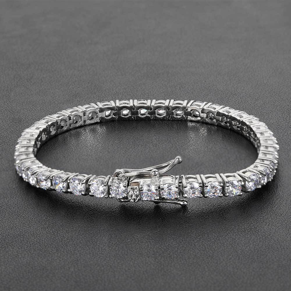 4mm Stainless Steel Tennis Chain Bracelet – Hip-Hop Style with Copper Inlaid Zircon (CZ Stones)