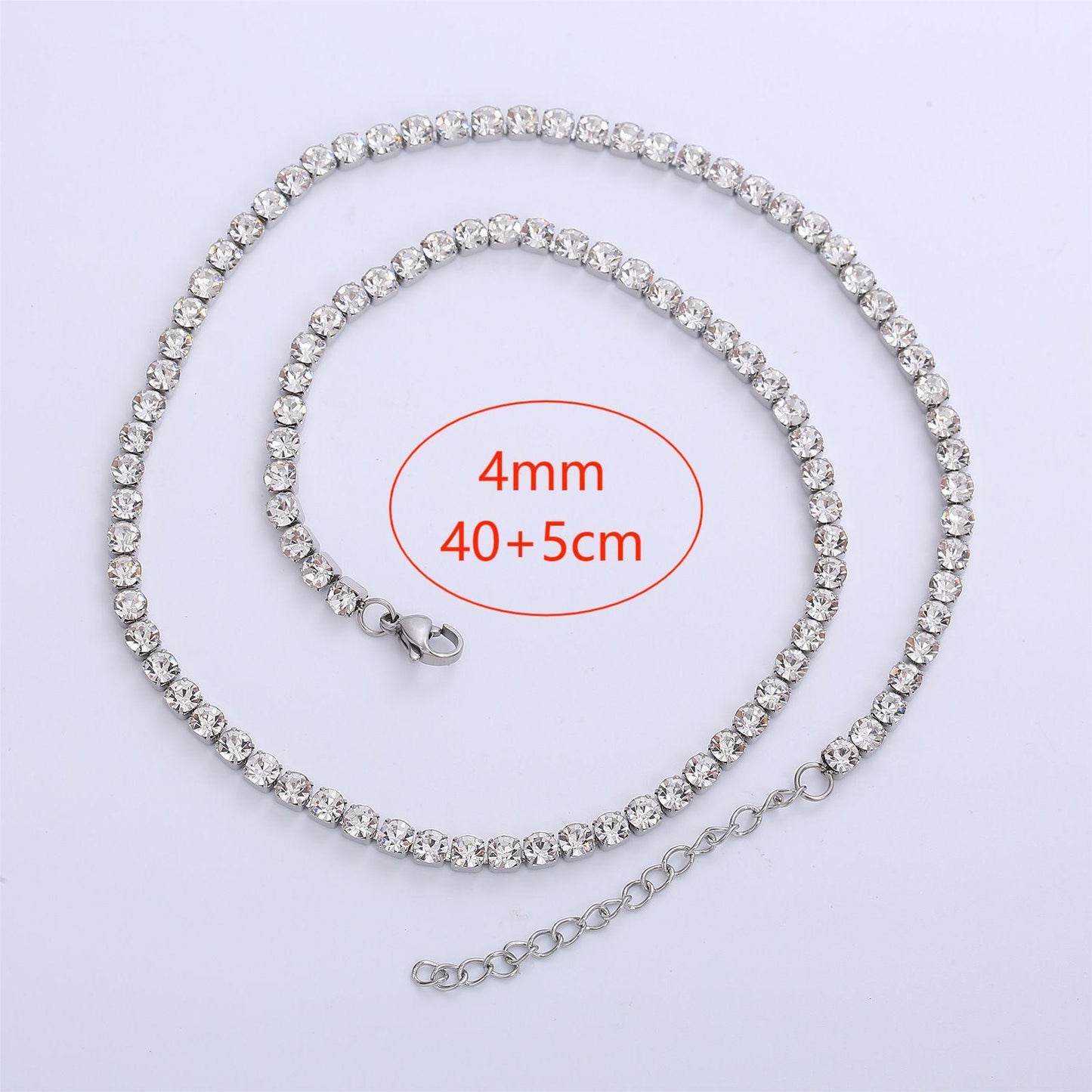 Stainless Steel White Diamond Tennis Necklace – CZ Stone Diamond Look
