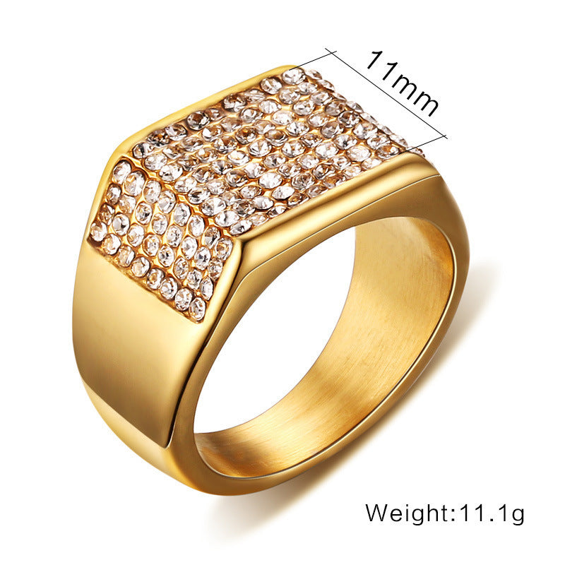 Gold-Tone Titanium Steel Diamond Men’s Ring – Modern Fashion Band