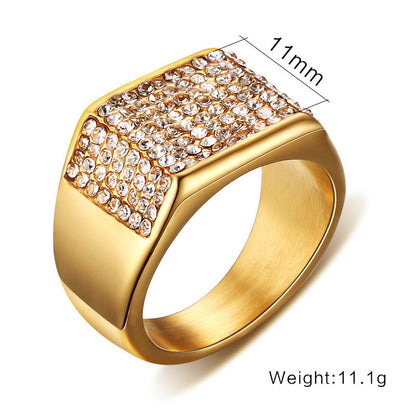 Gold-Tone Titanium Steel Diamond Men’s Ring – Modern Fashion Band