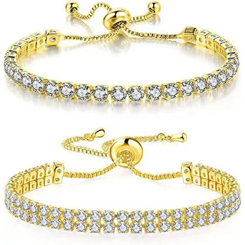 White Zircon Tennis Pull Bracelet – Adjustable CZ Stone Fashion Jewelry