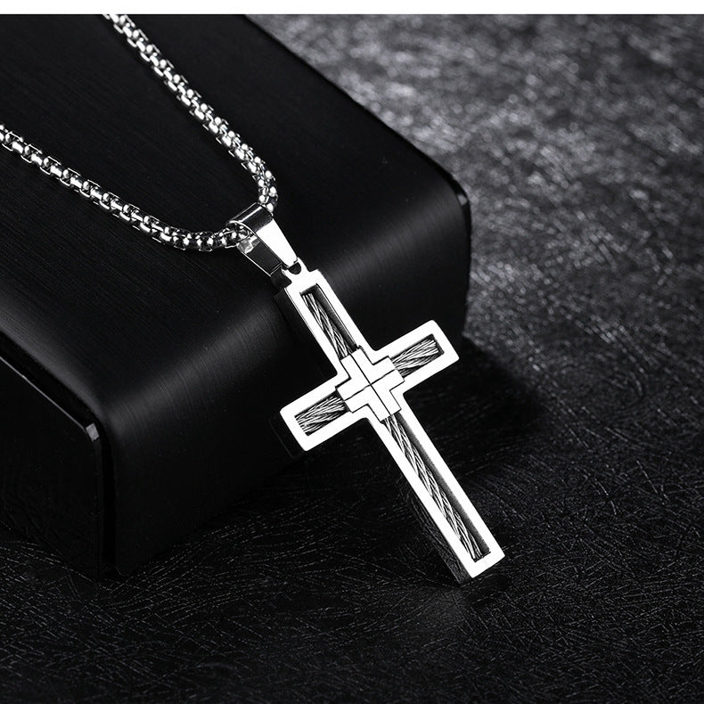 Men’s Cross Necklace – Trendy Stainless Steel Pendant