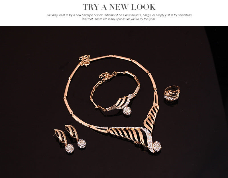 4-Piece Fashion Jewelry Set – Alloy Necklace, Earrings & Bracelet