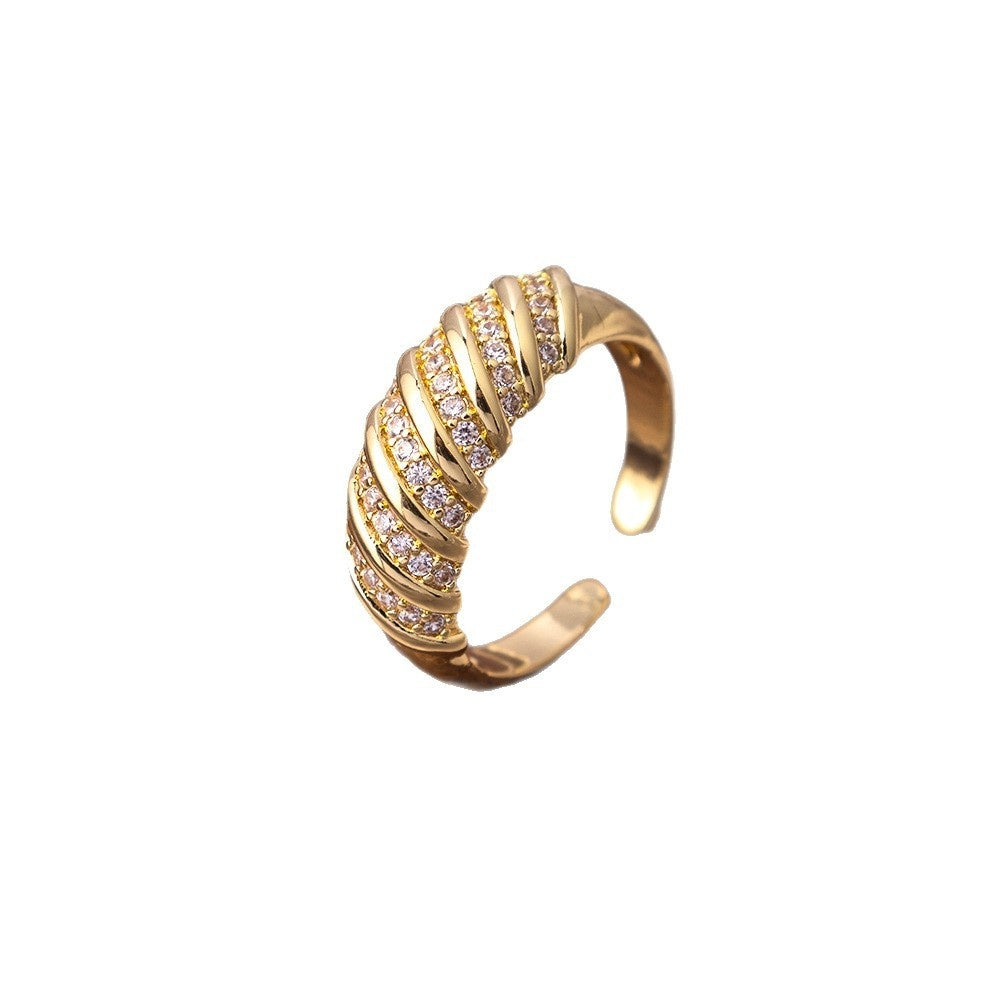Vintage Industrial Gold-Plated Zircon Ring – Adjustable Fashion Jewelry
