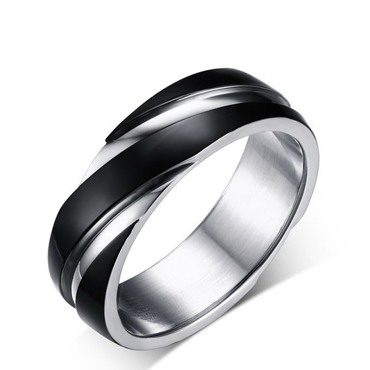 Black Titanium Steel Twill Ring for Men – Modern Textured Band