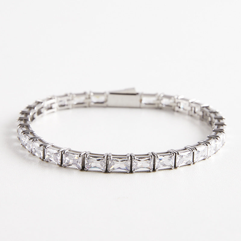 Iced Out Stainless Steel Rectangular Zircon Tennis Bracelet – CZ Stones, Silver Finish