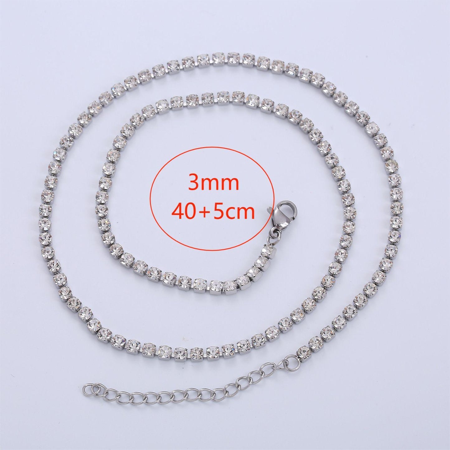Stainless Steel White Diamond Tennis Necklace – CZ Stone Diamond Look