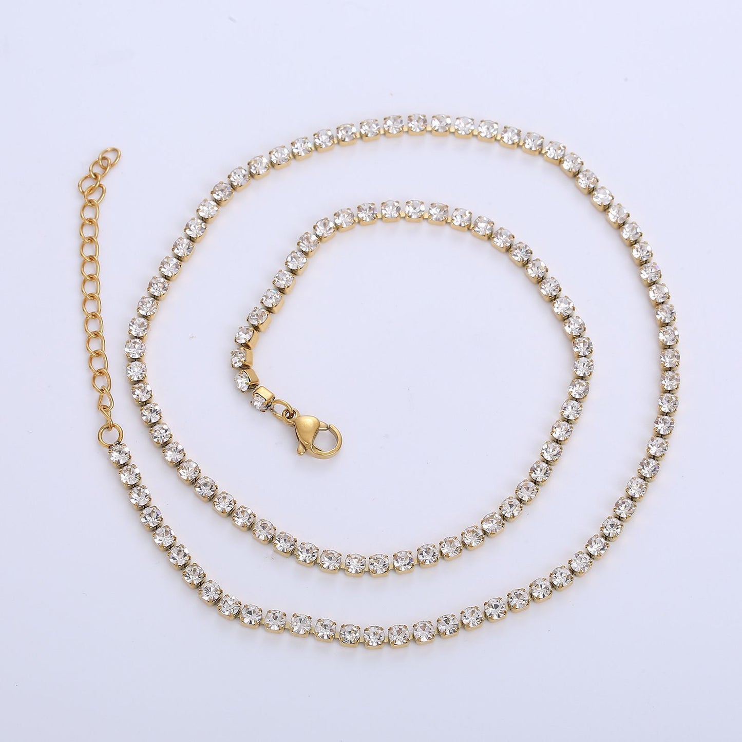 Stainless Steel White Diamond Tennis Necklace – CZ Stone Diamond Look