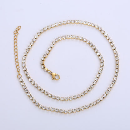 Stainless Steel White Diamond Tennis Necklace – CZ Stone Diamond Look