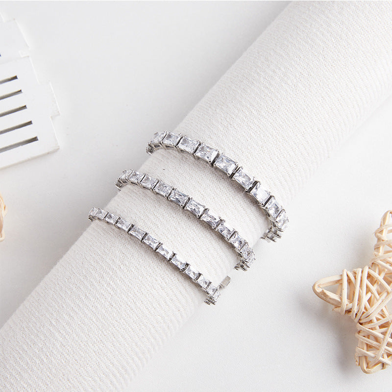 Iced Out Stainless Steel Rectangular Zircon Tennis Bracelet – CZ Stones, Silver Finish