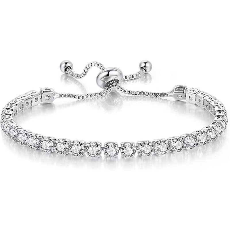 White Zircon Tennis Pull Bracelet – Adjustable CZ Stone Fashion Jewelry