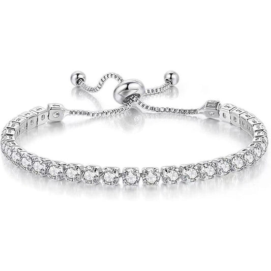 White Zircon Tennis Pull Bracelet – Adjustable CZ Stone Fashion Jewelry