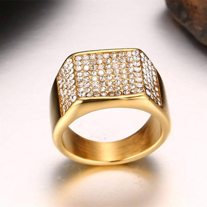 Gold-Tone Titanium Steel Diamond Men’s Ring – Modern Fashion Band