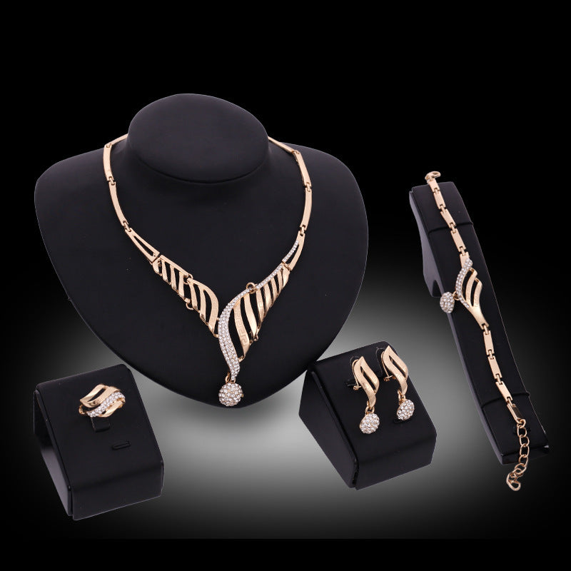 4-Piece Fashion Jewelry Set – Alloy Necklace, Earrings & Bracelet