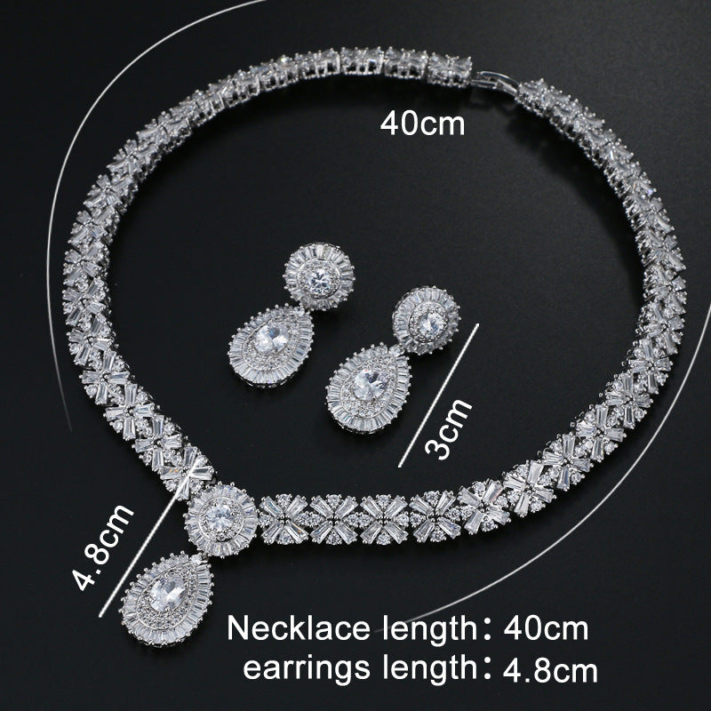 Elegant Zircon Bridal Jewelry Set – Round Inlaid Design