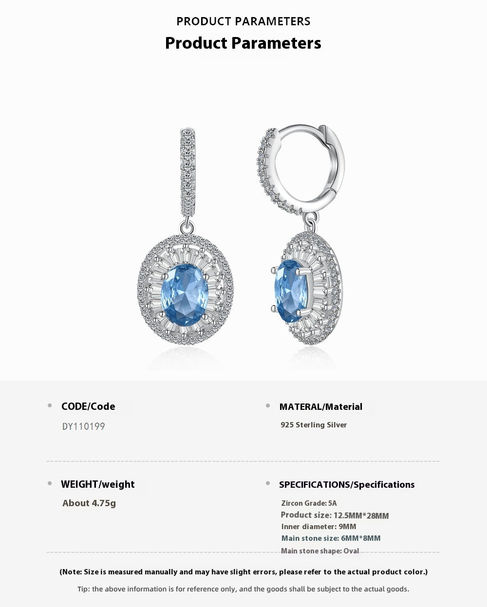 Women’s S925 Sterling Silver Aquamarine Earrings – Elegant Handmade Jewelry