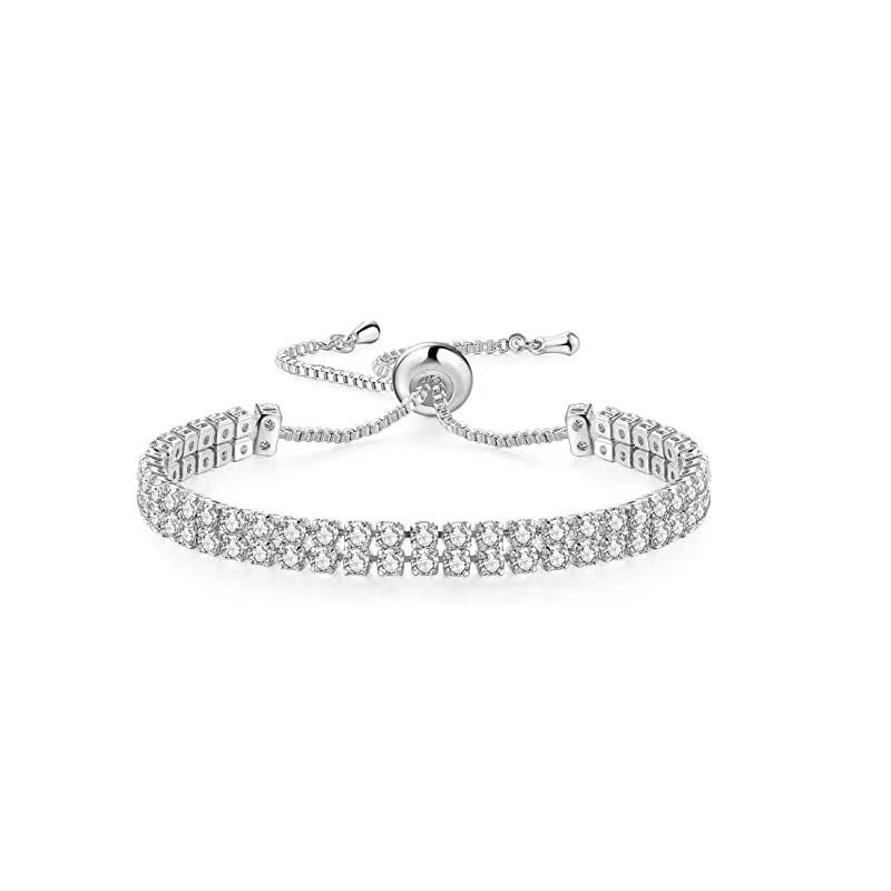 White Zircon Tennis Pull Bracelet – Adjustable CZ Stone Fashion Jewelry